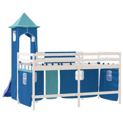 Fun & Functional Kids' Loft Bed with Tower - Blue, Single 90x190 cm - Solid Pine Wood