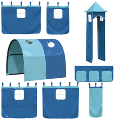 Kids' Loft Bed with Slide, Tower & Curtains - Blue, Solid Pine Wood, 90x190 cm, Space-Saving & Fun Design