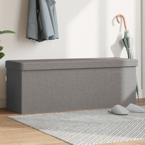 Foldable Storage Bench in Light Grey Faux Linen - Versatile Seating and Storage Solution