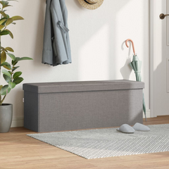 Foldable Storage Bench in Light Grey Faux Linen - Versatile Seating and Storage Solution