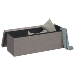 Foldable Storage Bench in Light Grey Faux Linen - Versatile Seating and Storage Solution