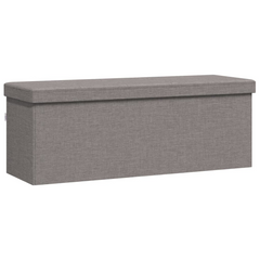 Foldable Storage Bench in Light Grey Faux Linen - Versatile Seating and Storage Solution