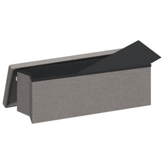 Foldable Storage Bench in Light Grey Faux Linen - Versatile Seating and Storage Solution