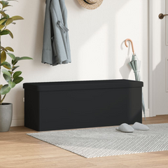 Foldable Storage Bench, Black PVC – Multi-functional Seating with Ample Storage Space and Modern Design