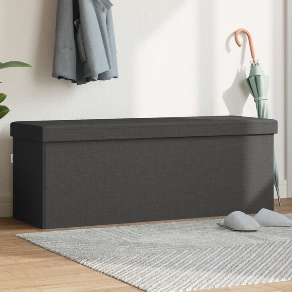 Dark Grey Foldable Faux Linen Storage Bench - Versatile & Cozy Seating with Ample Storage Space