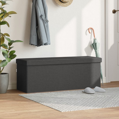 Dark Grey Foldable Faux Linen Storage Bench - Versatile & Cozy Seating with Ample Storage Space