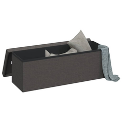 Dark Grey Foldable Faux Linen Storage Bench - Versatile & Cozy Seating with Ample Storage Space