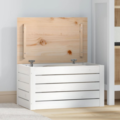 White Solid Wood Pine Storage Box, 59.5x36.5x33 cm - Timeless Design & Ample Storage