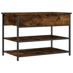 Shoe Bench in Smoked Oak - 70x42.5x50 cm | Engineered Wood Entryway Organizer with Storage