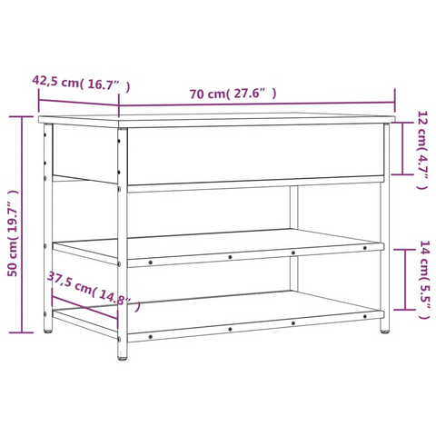 Shoe Bench in Smoked Oak - 70x42.5x50 cm | Engineered Wood Entryway Organizer with Storage