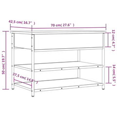 Shoe Bench in Smoked Oak - 70x42.5x50 cm | Engineered Wood Entryway Organizer with Storage