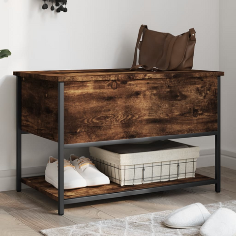 Stylish Storage Bench in Smoked Oak Finish - 70x42.5x47 cm, Engineered Wood with Metal Frame