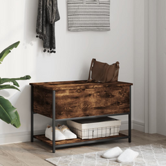 Stylish Storage Bench in Smoked Oak Finish - 70x42.5x47 cm, Engineered Wood with Metal Frame