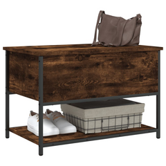 Stylish Storage Bench in Smoked Oak Finish - 70x42.5x47 cm, Engineered Wood with Metal Frame