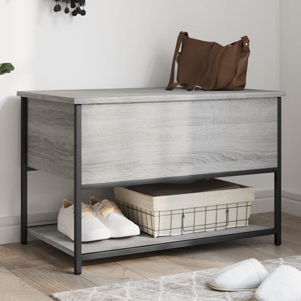 Grey Sonoma Storage Bench - 70x42.5x47 cm - Engineered Wood & Metal Frame - Multi-functional Hallway & Living Room Furniture