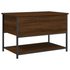 Brown Oak Storage Bench - 70x42.5x47 cm, Engineered Wood with Metal Frame, Versatile & Sturdy with Ample Storage Space