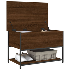 Brown Oak Storage Bench - 70x42.5x47 cm, Engineered Wood with Metal Frame, Versatile & Sturdy with Ample Storage Space