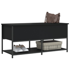 Black Engineered Wood Storage Bench - 100x42.5x47 cm | Versatile & Sturdy Hallway Organizer with Adjustable Feet