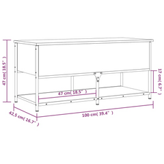 Black Engineered Wood Storage Bench - 100x42.5x47 cm | Versatile & Sturdy Hallway Organizer with Adjustable Feet