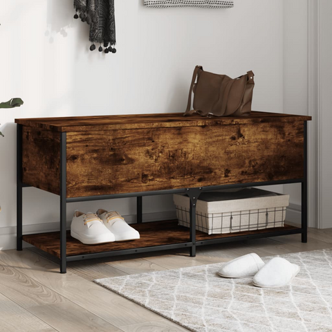 Storage Bench with Shelves in Smoked Oak - 100x42.5x47 cm