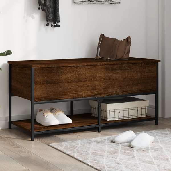 Storage Bench - Elegant Brown Oak, 100x42.5x47 cm, Engineered Wood - Perfect for Hallway, Living Room