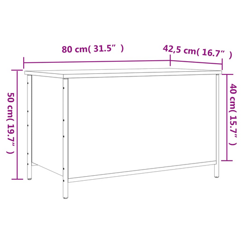 Brown Oak Storage Bench - 80x42.5x50 cm Sturdy Engineered Wood & Metal Frame