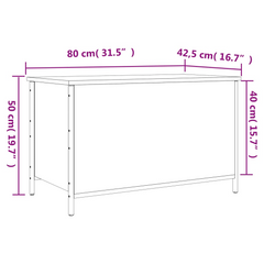 Brown Oak Storage Bench - 80x42.5x50 cm Sturdy Engineered Wood & Metal Frame