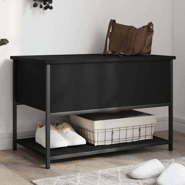 Stylish and Functional Black Storage Bench - 70x42.5x47 cm, Engineered Wood