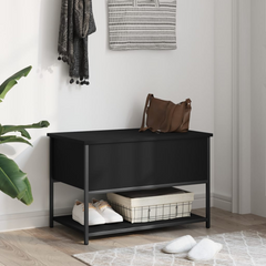 Stylish and Functional Black Storage Bench - 70x42.5x47 cm, Engineered Wood