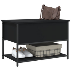 Stylish and Functional Black Storage Bench - 70x42.5x47 cm, Engineered Wood