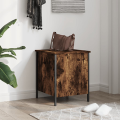 Smoked Oak Storage Bench - 40x42.5x50 cm - Engineered Wood with Sturdy Metal Frame