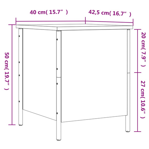 Storage Bench in Brown Oak - Engineered Wood with Metal Frame - 40x42.5x50 cm