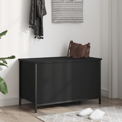 Black Storage Bench | 80x42.5x50 cm | Engineered Wood | Multi-functional & Elegant Seating with Ample Storage