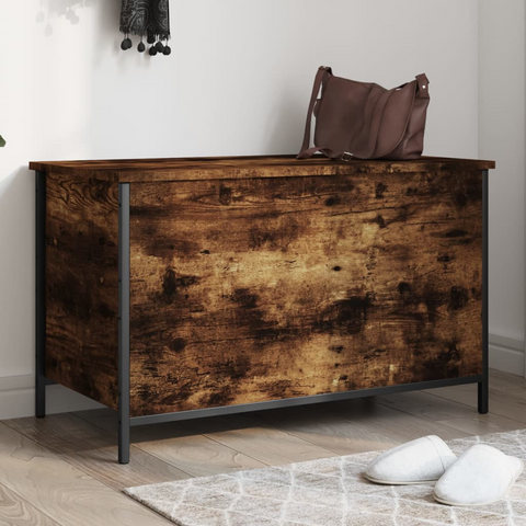 Smoked Oak Storage Bench 80x42.5x50 cm – Engineered Wood with Metal Frame, Multipurpose Shoe and Hallway Bench with Ample Storage