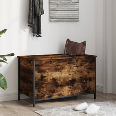 Smoked Oak Storage Bench 80x42.5x50 cm – Engineered Wood with Metal Frame, Multipurpose Shoe and Hallway Bench with Ample Storage