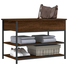 Brown Oak Shoe Bench with Storage | 70x42.5x50 cm Engineered Wood | Sturdy & Stylish Entryway Organizer