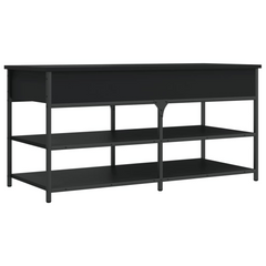 Black Shoe Bench – Durable Engineered Wood & Metal Frame, 100x42.5x50 cm, Storage Solution for Hallway & Living Room