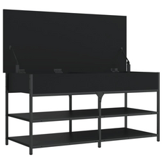 Black Shoe Bench – Durable Engineered Wood & Metal Frame, 100x42.5x50 cm, Storage Solution for Hallway & Living Room