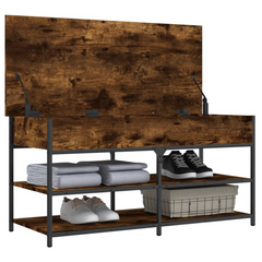 Smoked Oak Shoe Bench - 100x42.5x50 cm Engineered Wood with Metal Frame - Ample Storage & Adjustable Feet