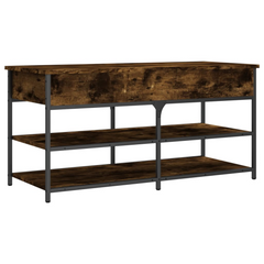 Smoked Oak Shoe Bench - 100x42.5x50 cm Engineered Wood with Metal Frame - Ample Storage & Adjustable Feet