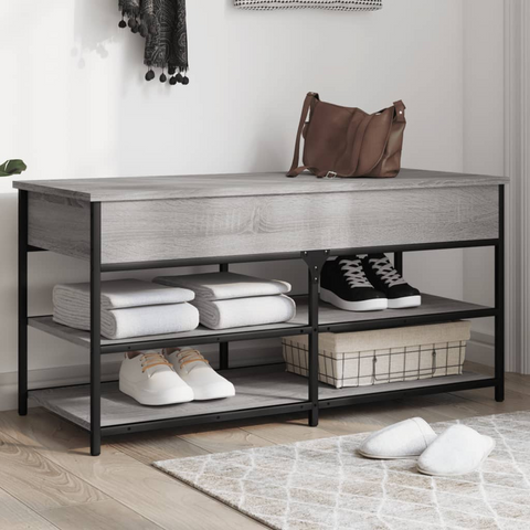 Stylish Grey Sonoma Shoe Bench, 100x42.5x50 cm, Durable Engineered Wood & Metal Frame