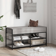 Stylish Grey Sonoma Shoe Bench, 100x42.5x50 cm, Durable Engineered Wood & Metal Frame