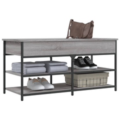 Stylish Grey Sonoma Shoe Bench, 100x42.5x50 cm, Durable Engineered Wood & Metal Frame