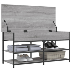 Stylish Grey Sonoma Shoe Bench, 100x42.5x50 cm, Durable Engineered Wood & Metal Frame