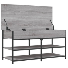 Stylish Grey Sonoma Shoe Bench, 100x42.5x50 cm, Durable Engineered Wood & Metal Frame