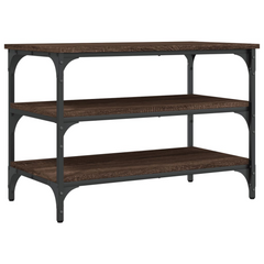 Brown Oak Shoe Bench | 3-Tier Storage, Engineered Wood & Metal | 70x38.5x49 cm