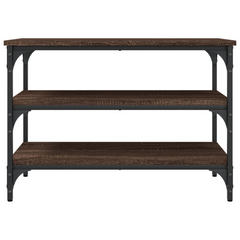 Brown Oak Shoe Bench | 3-Tier Storage, Engineered Wood & Metal | 70x38.5x49 cm