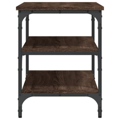 Brown Oak Shoe Bench | 3-Tier Storage, Engineered Wood & Metal | 70x38.5x49 cm