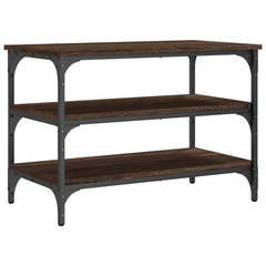 Brown Oak Shoe Bench | 3-Tier Storage, Engineered Wood & Metal | 70x38.5x49 cm