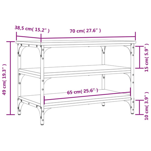 Brown Oak Shoe Bench | 3-Tier Storage, Engineered Wood & Metal | 70x38.5x49 cm